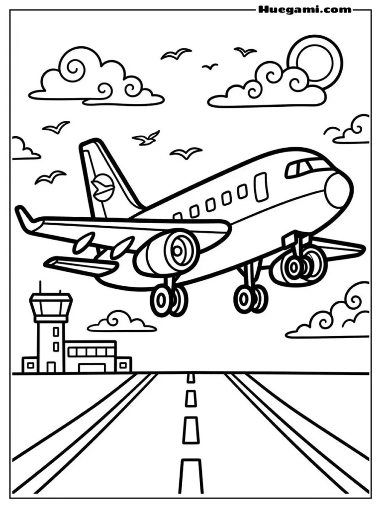 A Cartoon Style Airplane Flying Above