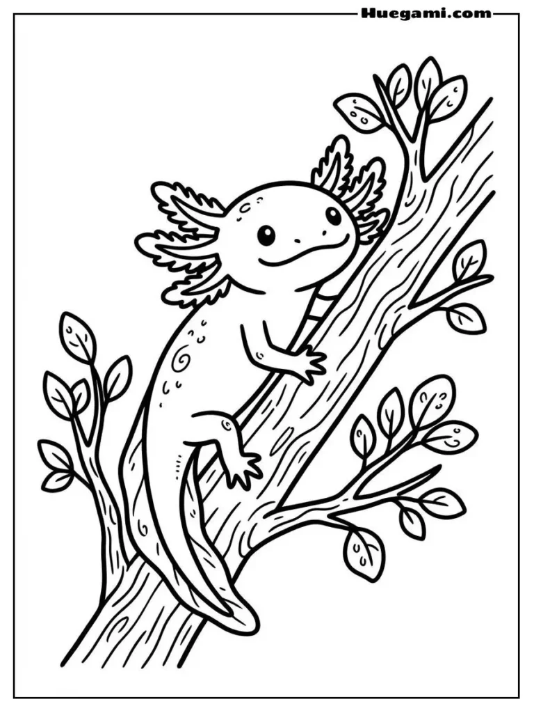 Axolotl Climbing A Tree Branch Playfully Fine Details