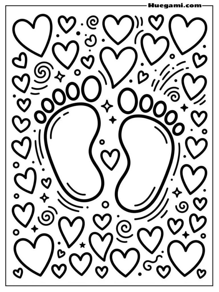 Baby Footprints With Hearts Background