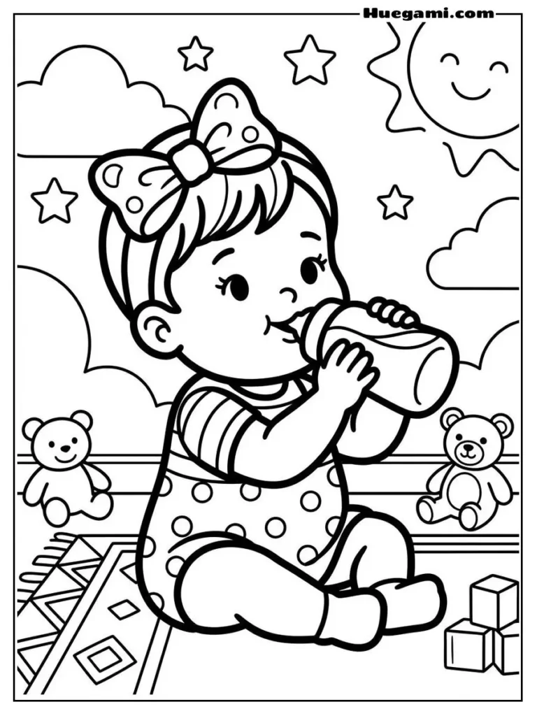Baby Girl With Bow Drinking