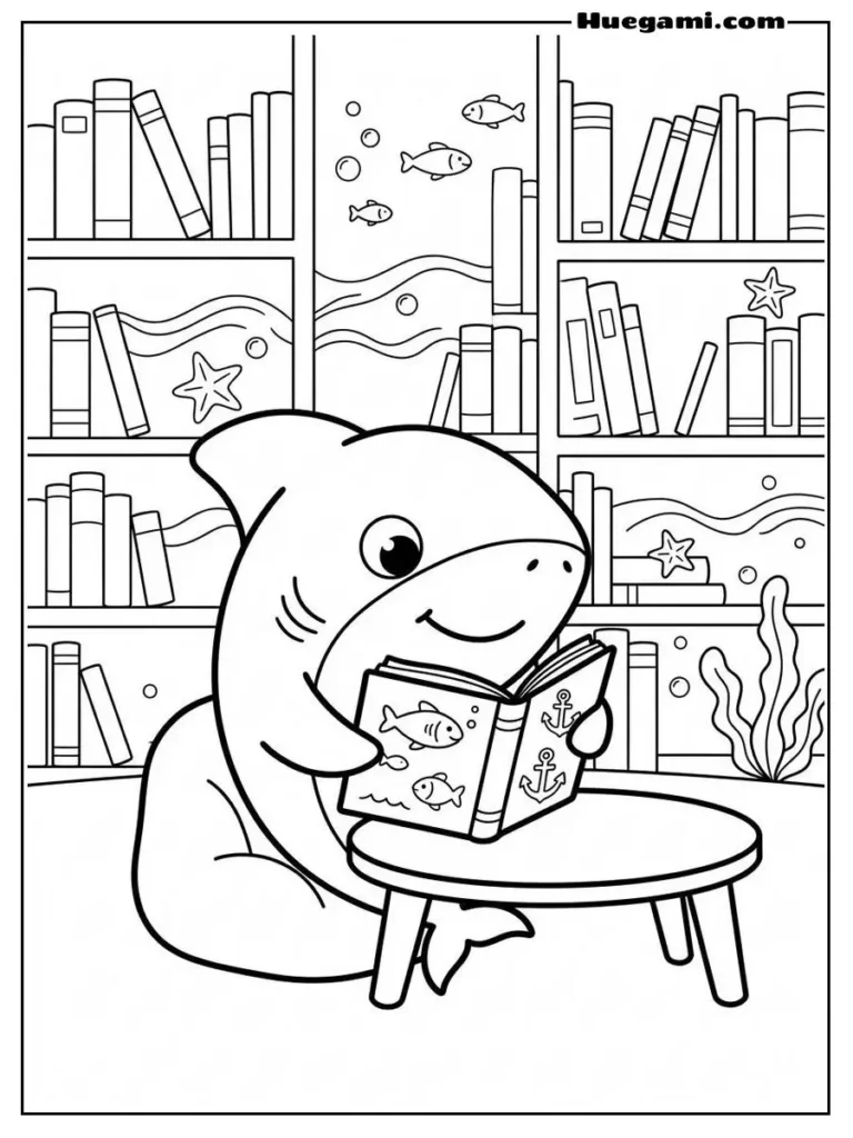 Baby Shark Reading Book In Library