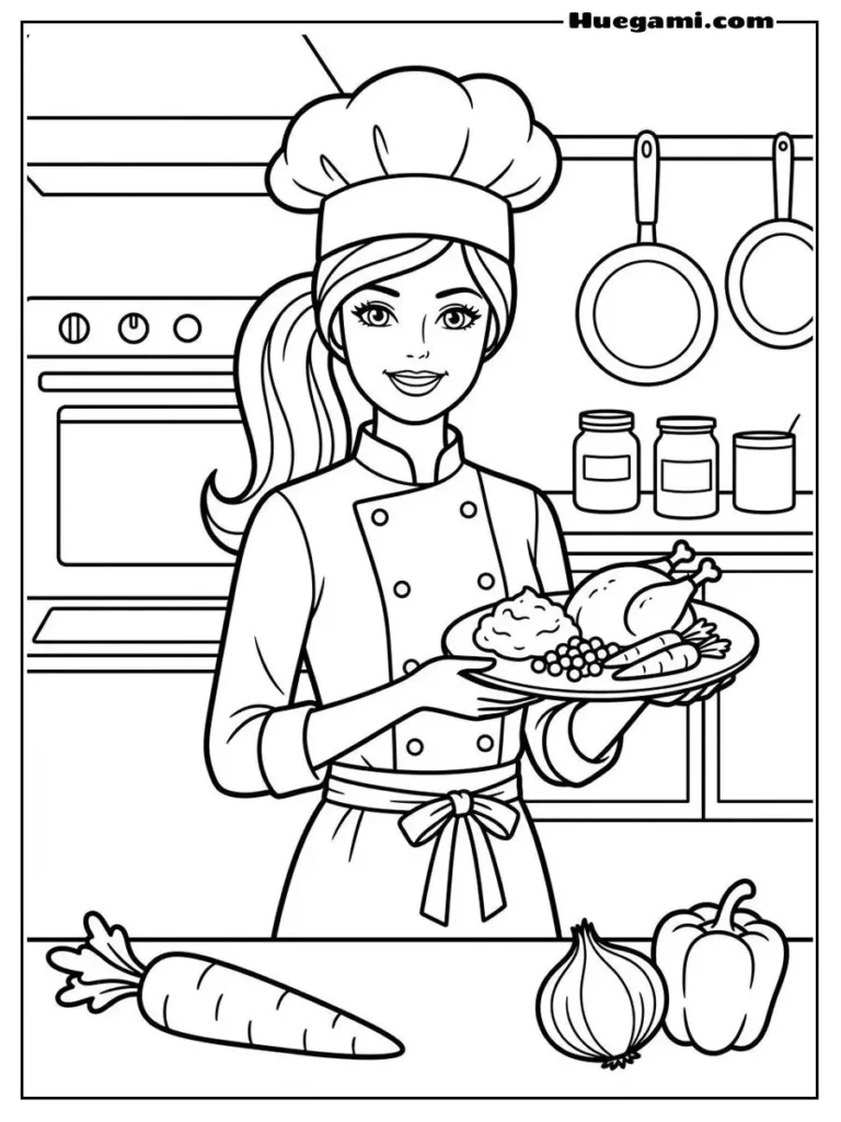 Barbie Chef Holding A Plate Of Food Illustration