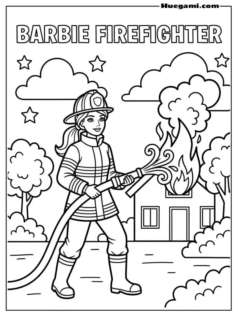 Barbie Firefighter Putting Out A Fire Illustration