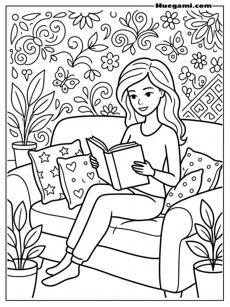 Barbie Reading A Book On A Sofa Illustration