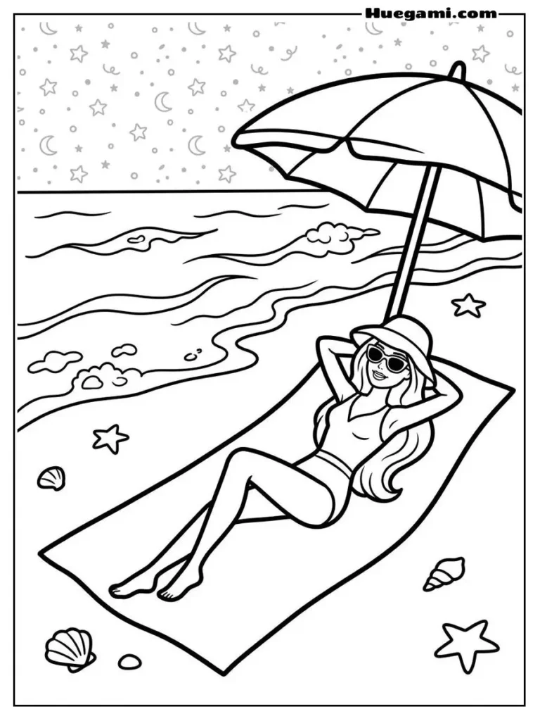 Barbie Relaxing On The Beach Illustration