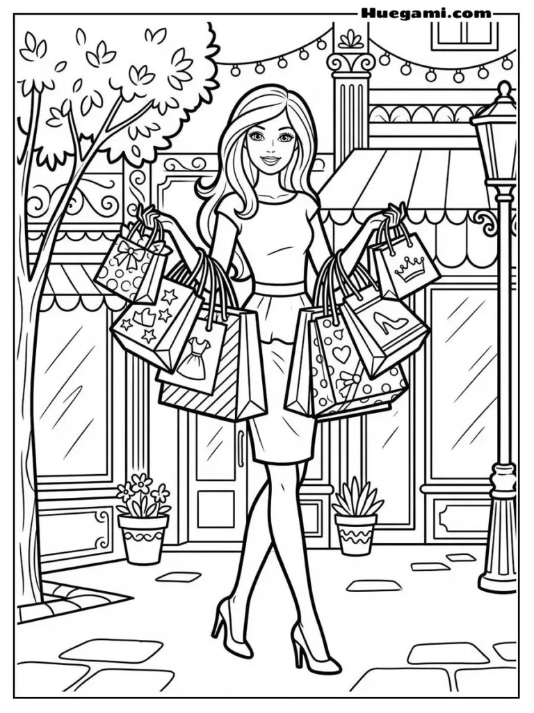 Barbie Shopping With Lots Of Fashionable Bags Illustration