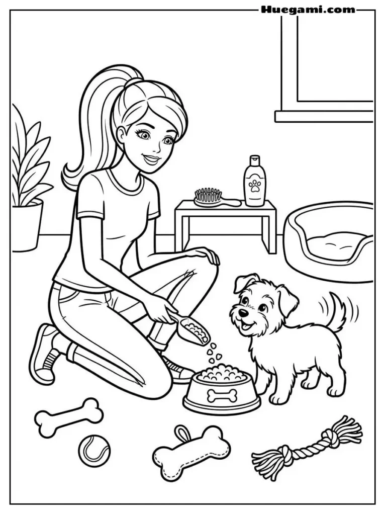 Barbie Taking Care Pet Dog Illustration