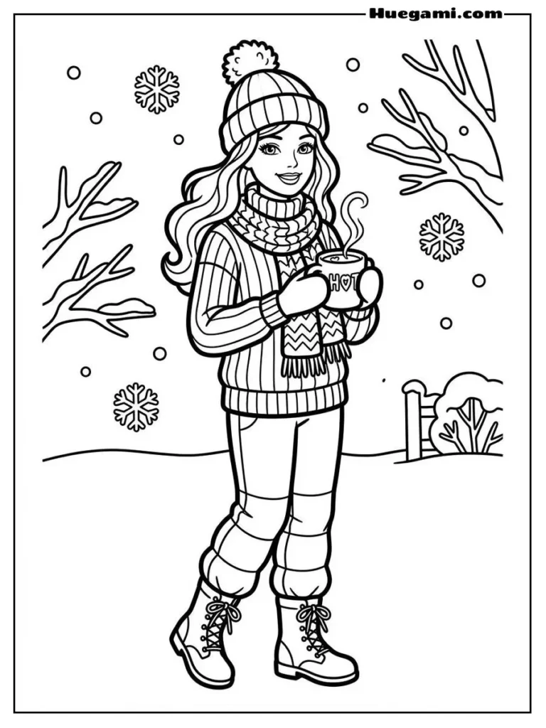 Barbie Wearing Cozy Winter Outfit Illustration
