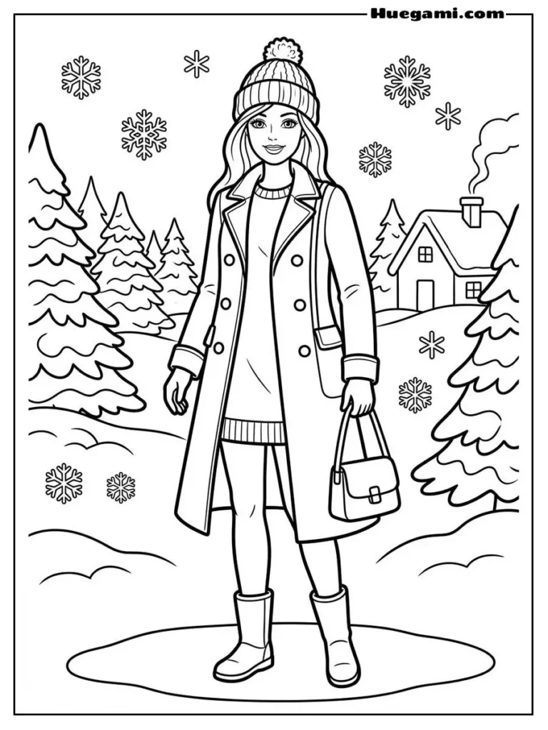 Barbie Wearing Winter Fashion With Coat Illustration