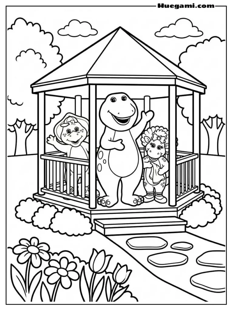Barney Waving From A Gazebo