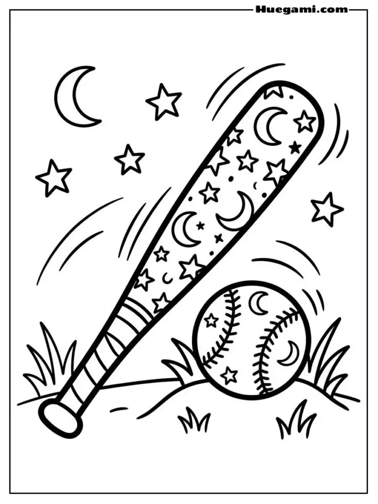 Baseball Bat And Ball With Stars
