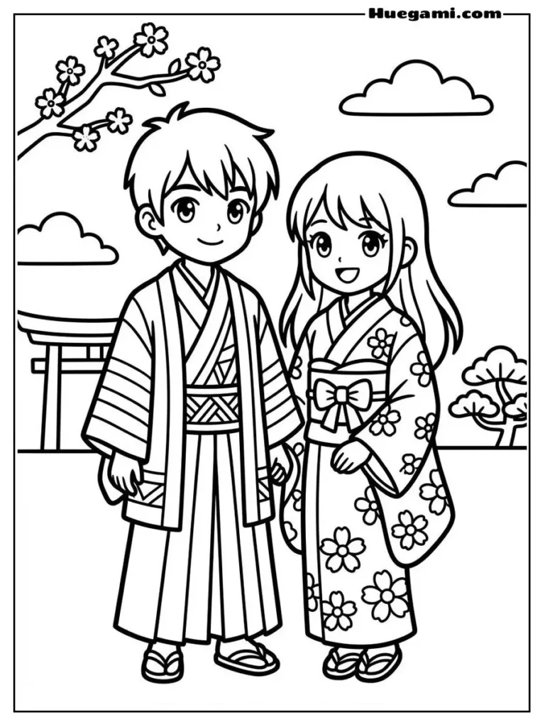 Cute Anime Couple In Kimono