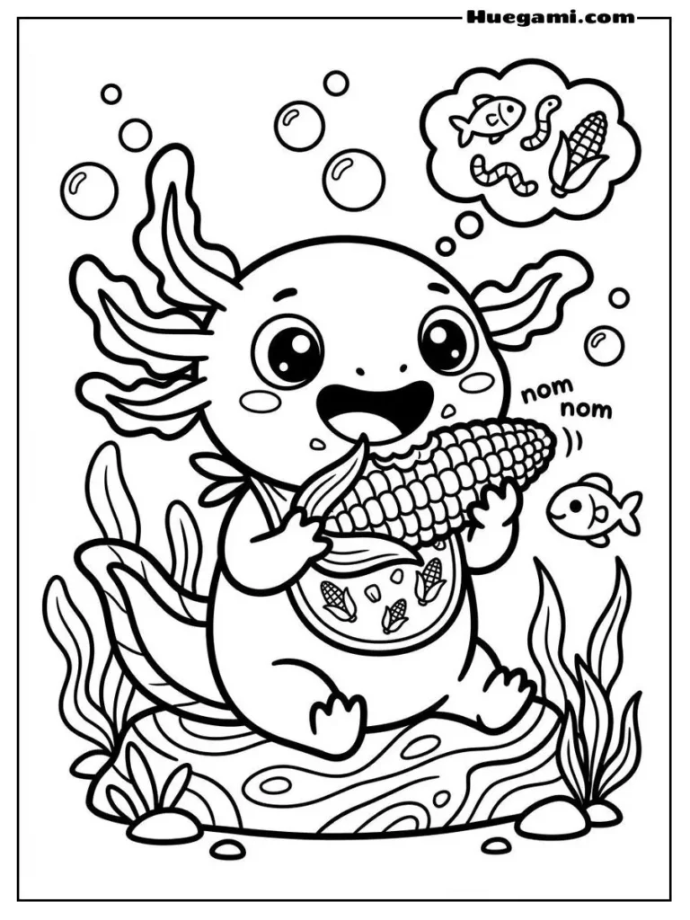 Hungry Axolotl Eating A Cob