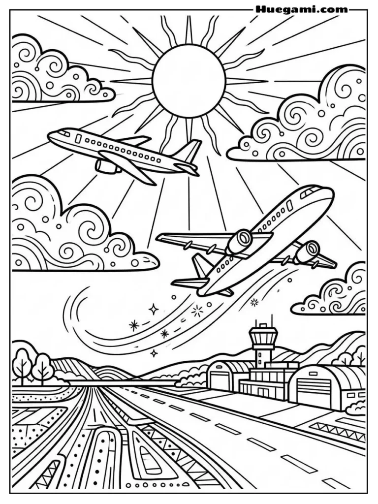 Two Airplanes One Taking Off
