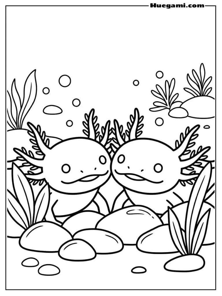 Two Axolotls Peeking Together Face Close