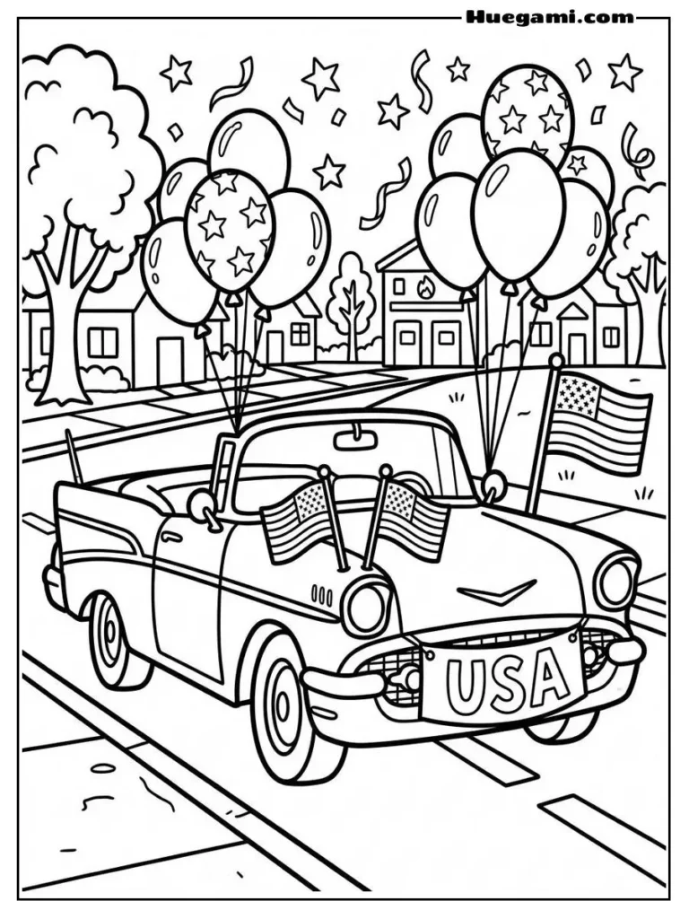 A Classic Car With American Independence Day