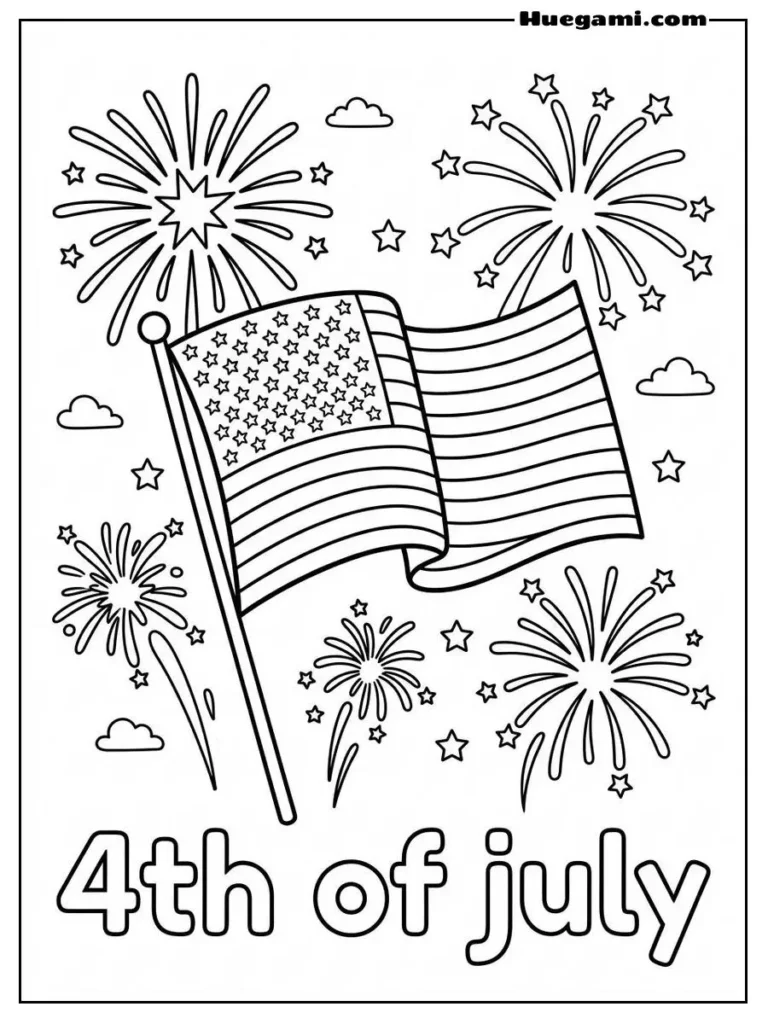 American Flag With Fireworks Illustration
