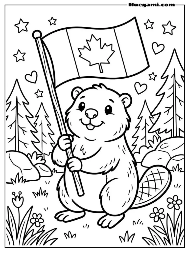 Beaver Holding Canadian Flag