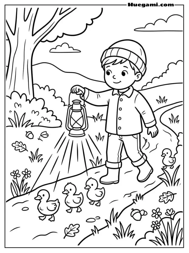 Boy Guiding Ducklings Illustration 1