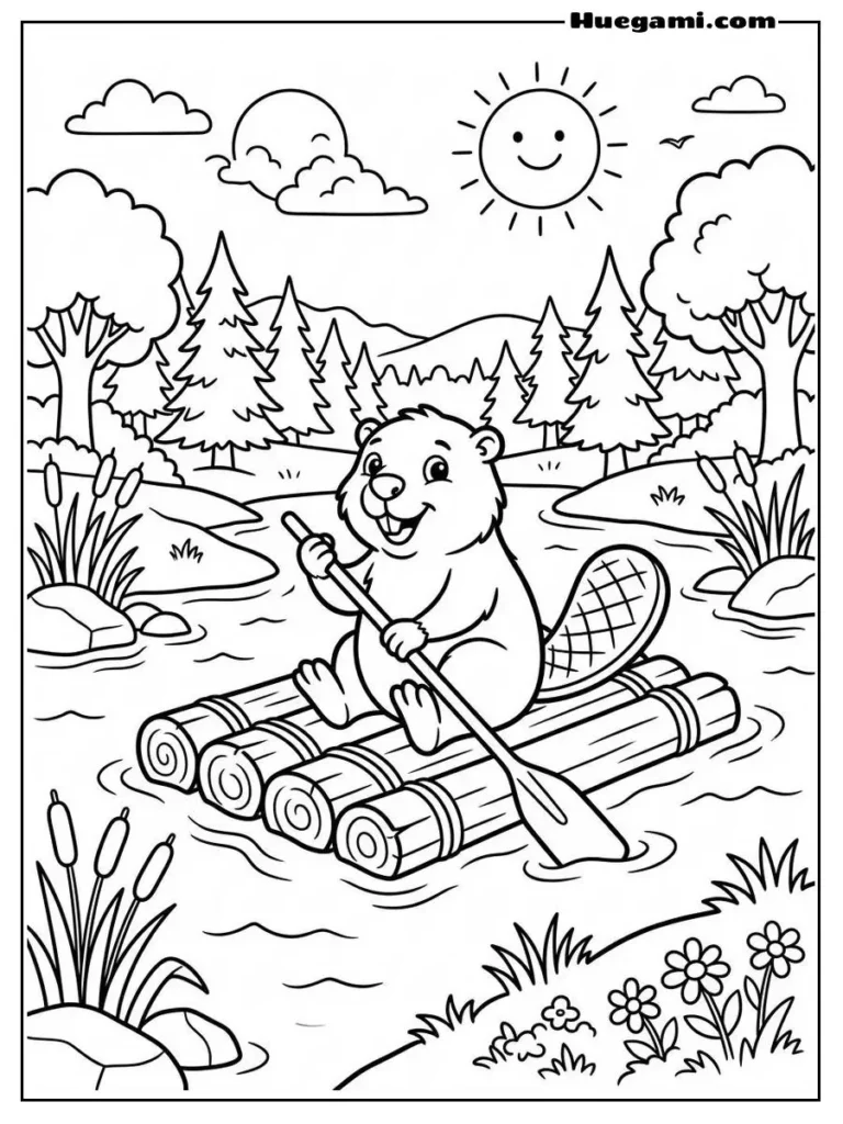 Coloring Picture Of Beaver Paddling