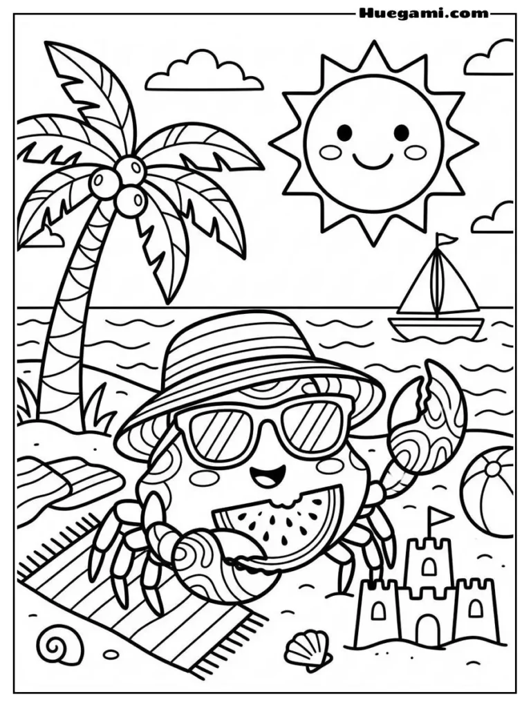 Crab With Sunglasses At The Beach Illustration