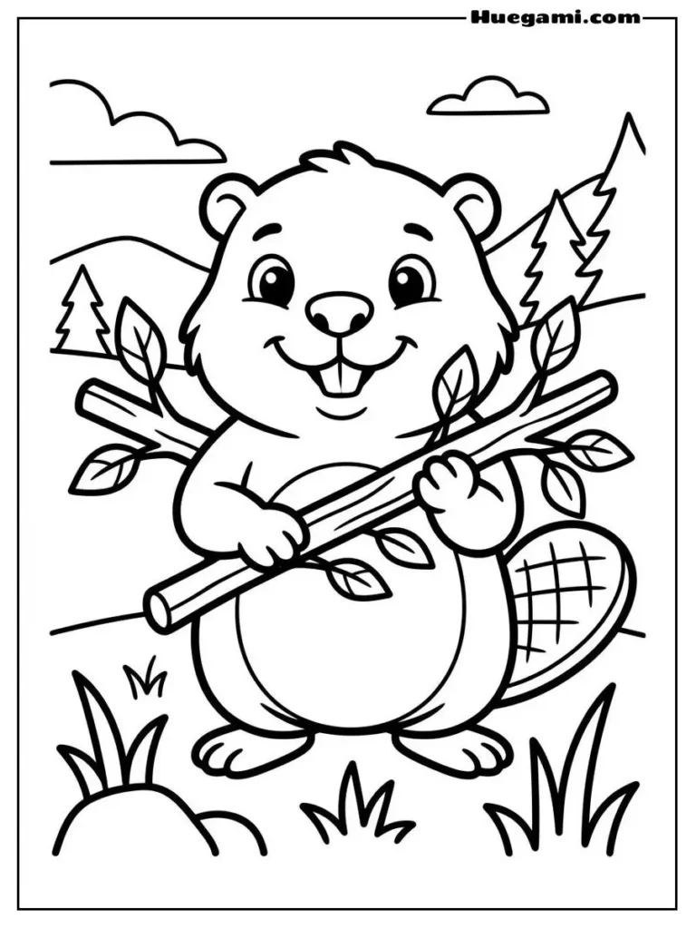 Cute Beaver Holding A Stick