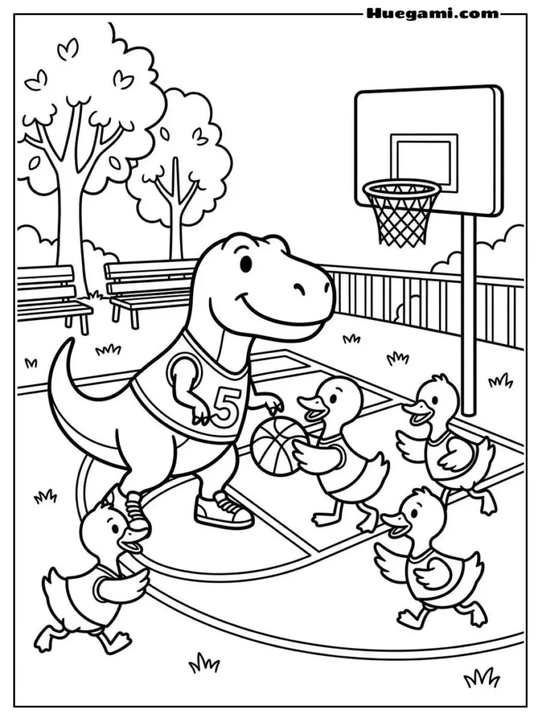 Ducks And A Dinosaur Playing