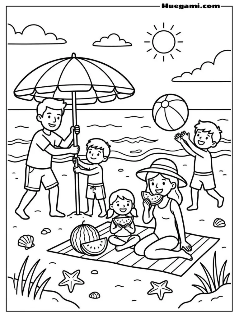 Family On The Beach Illustration