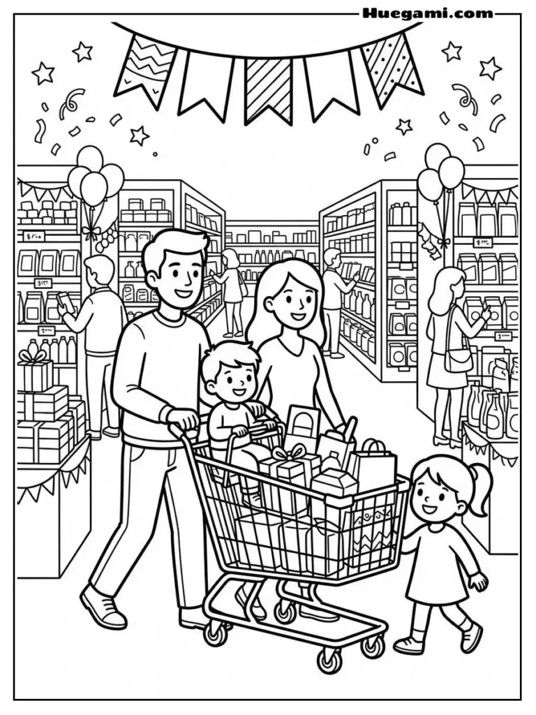 Family Shopping Day Illustration