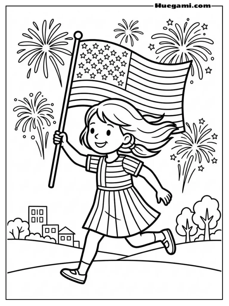 Flag Waving Girl Illustration