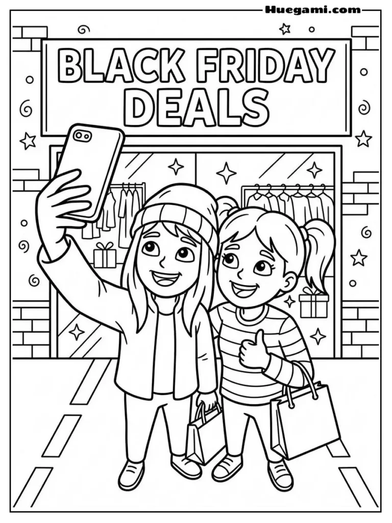 Friends Shopping Selfie Illustration