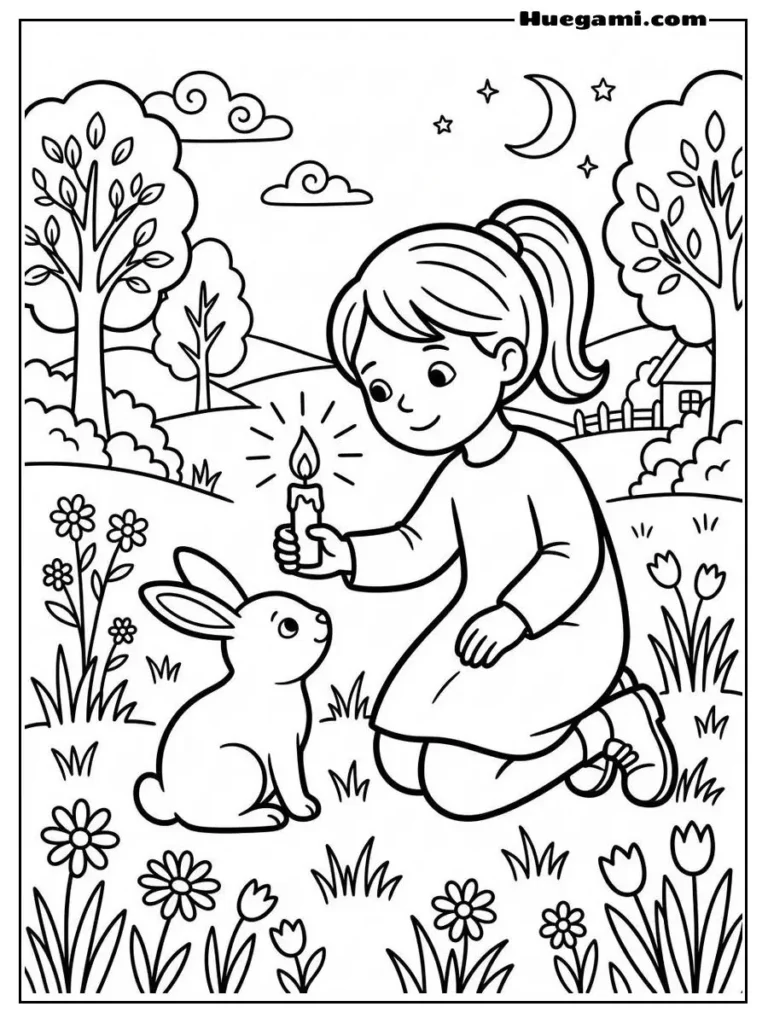 Girl Sharing Light With Bunny Illustration 1