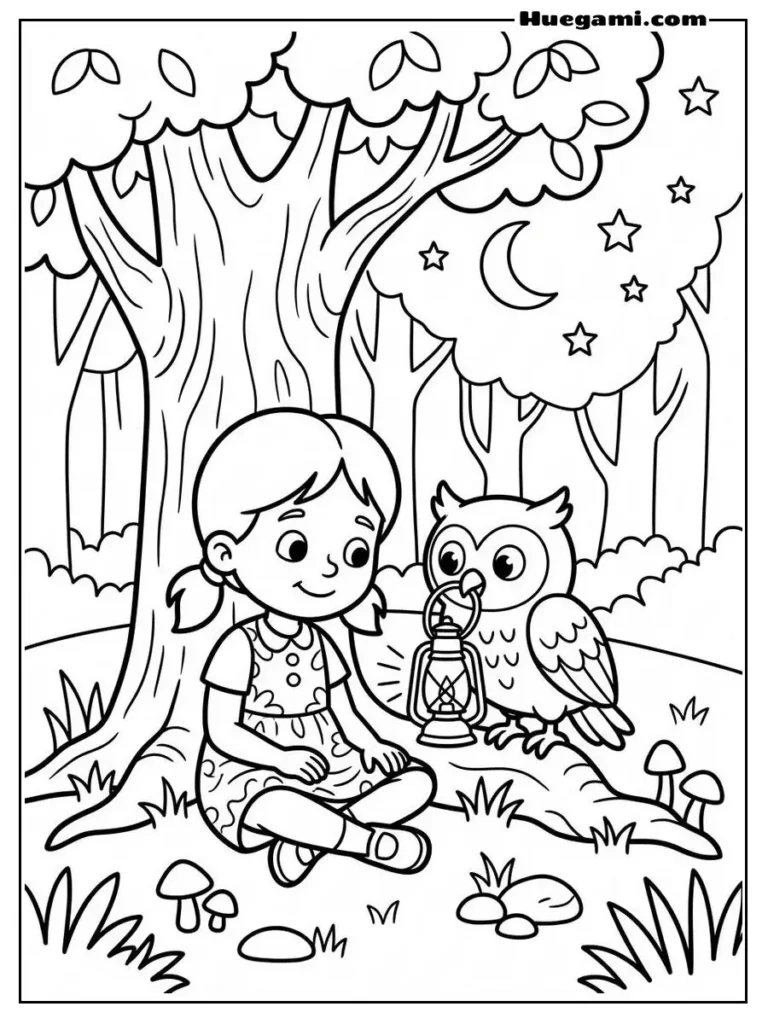 Girl With Owl Lantern Illustration 1