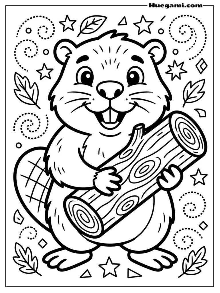 Happy Beaver Holding A Log
