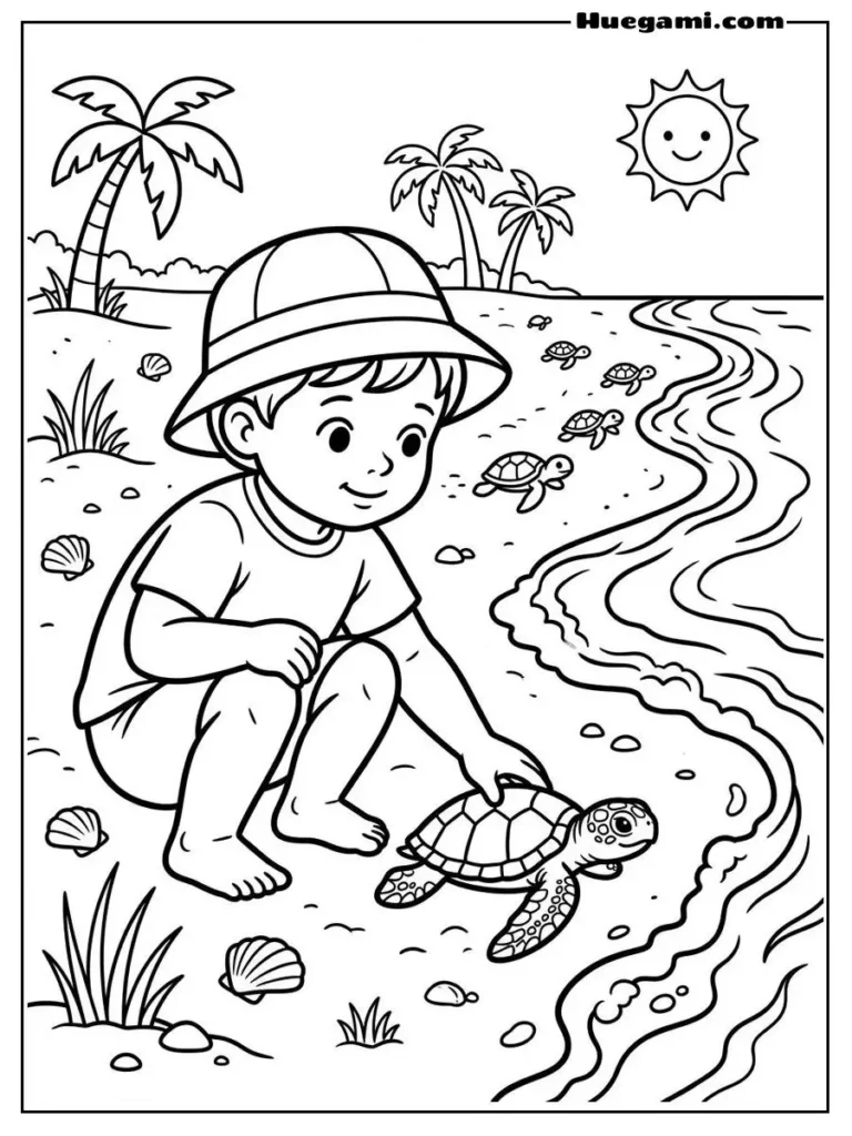 Helping Baby Turtle Illustration