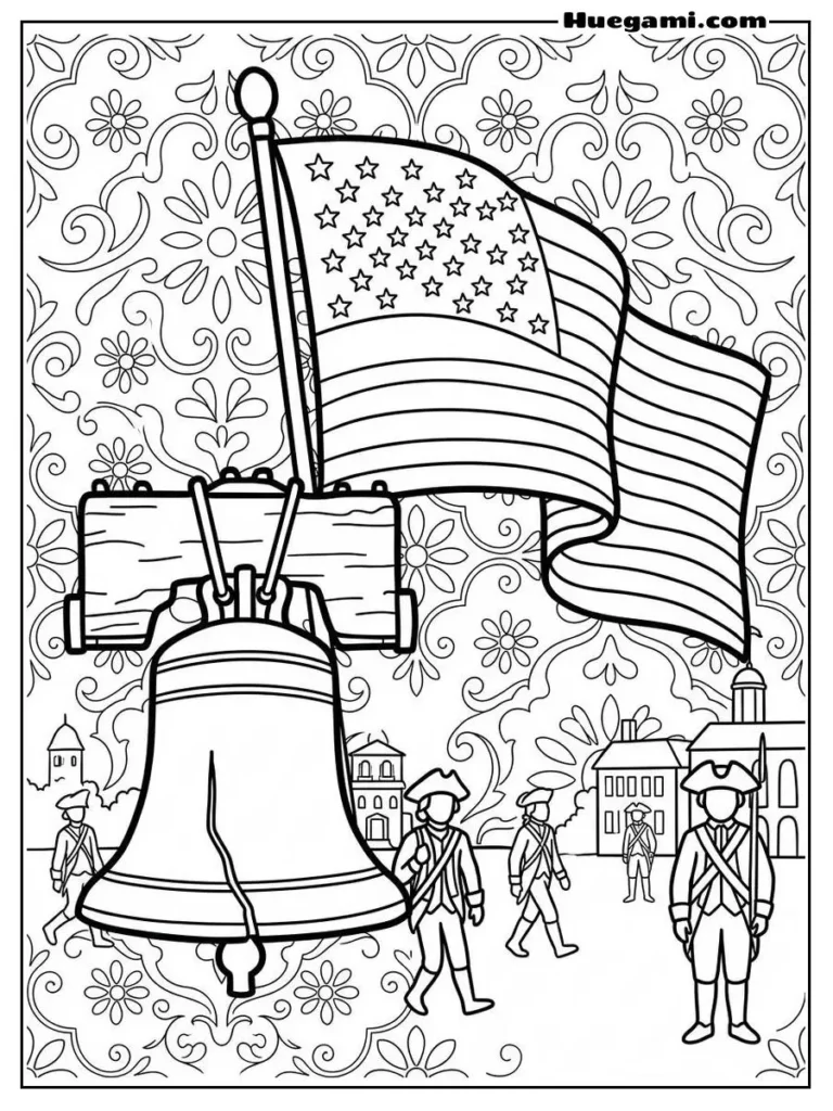 Historic Bell And Flag Illustration