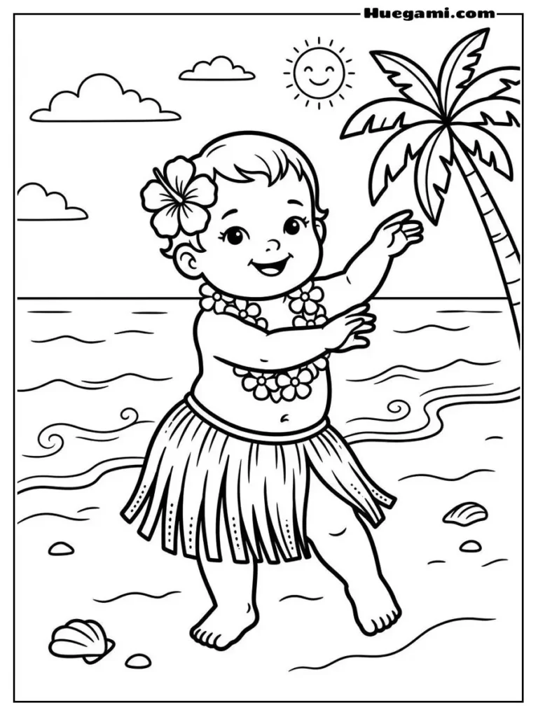 Hula Dance On The Beach Illustration