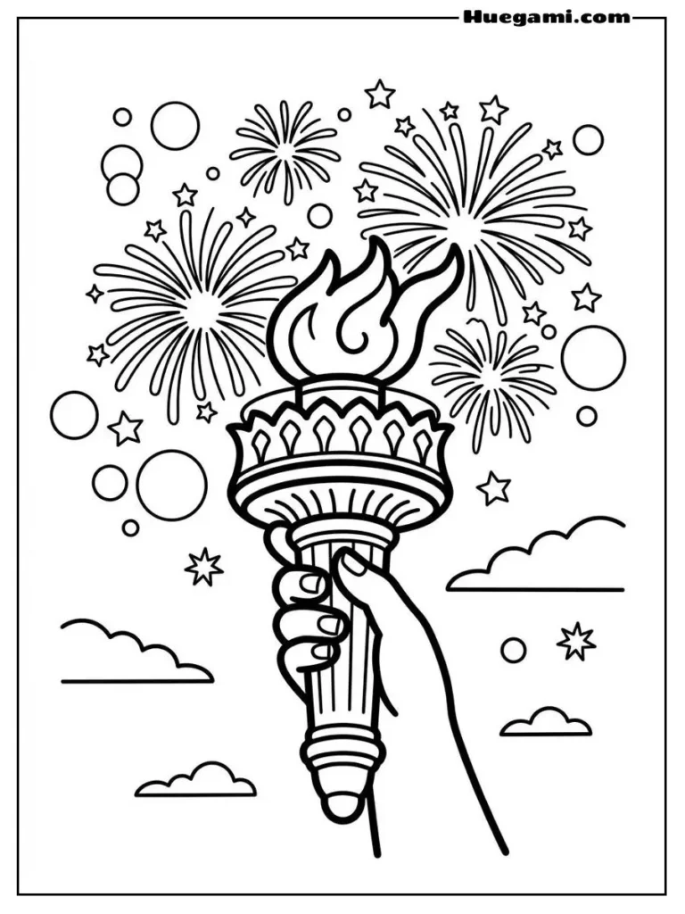 Liberty Torch With Fireworks Illustration