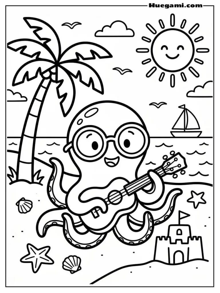 Octopus Playing Ukulele Illustration