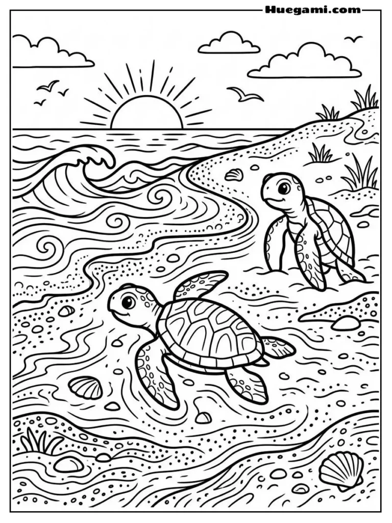 Sea Turtle Returning To Ocean Illustration