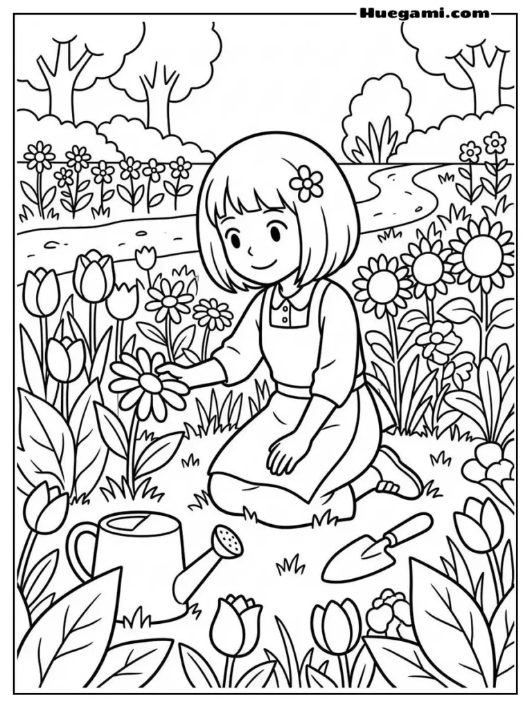 Shiemi Kneeling In A Flower Garden
