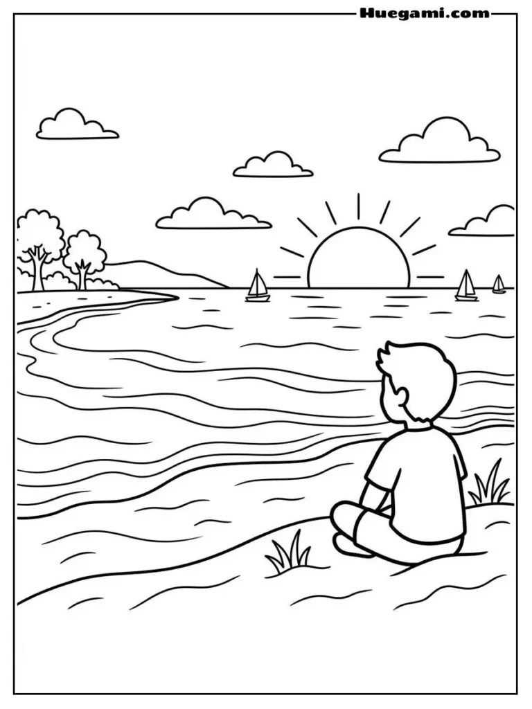 Sunset By The Beach Illustration