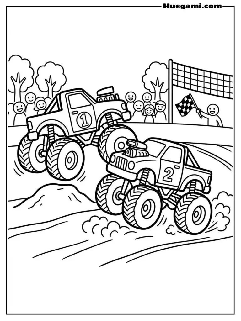 Two Monster Trucks Race