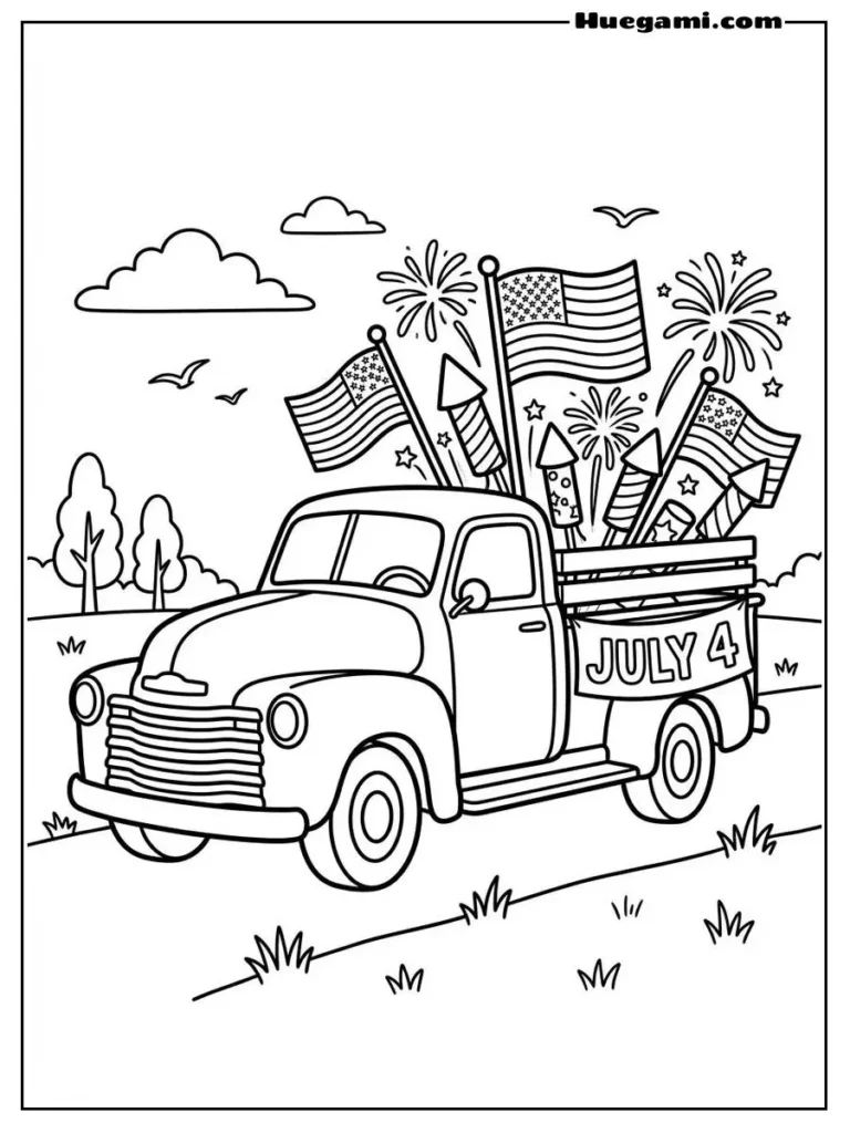 Vintage USA Truck With Flags Illustration