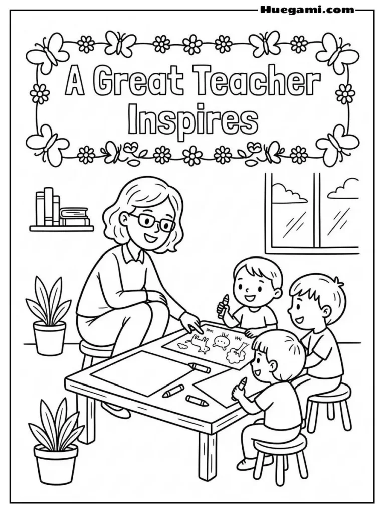 Free Printable Back To School Coloring Sheets for Kids 37 A Great Teacher Inspires Illustration