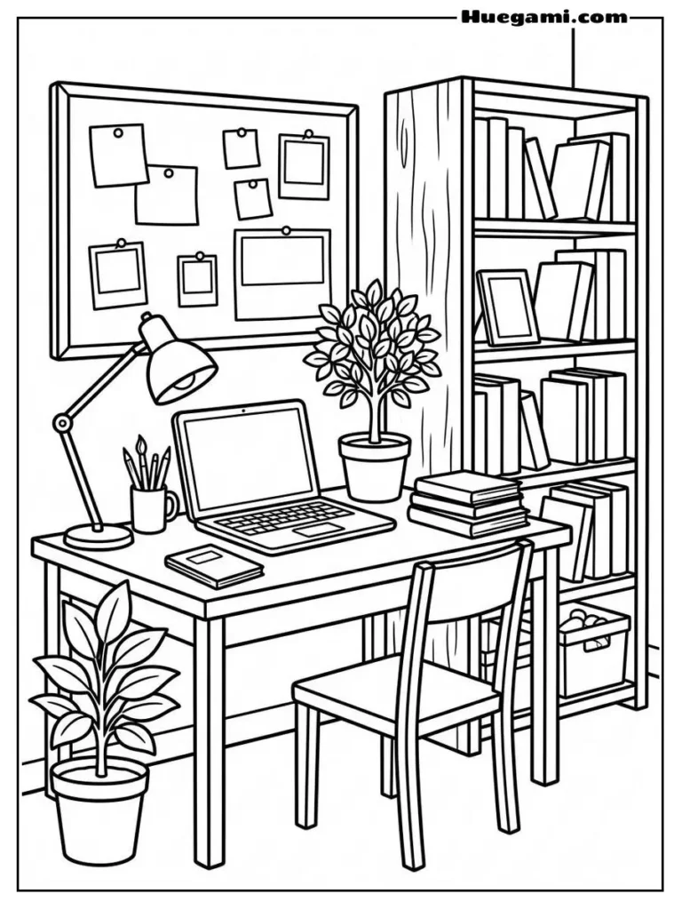 Free Printable Back To School Coloring Sheets for Kids 30 Aesthetic Desk Setup Illustration