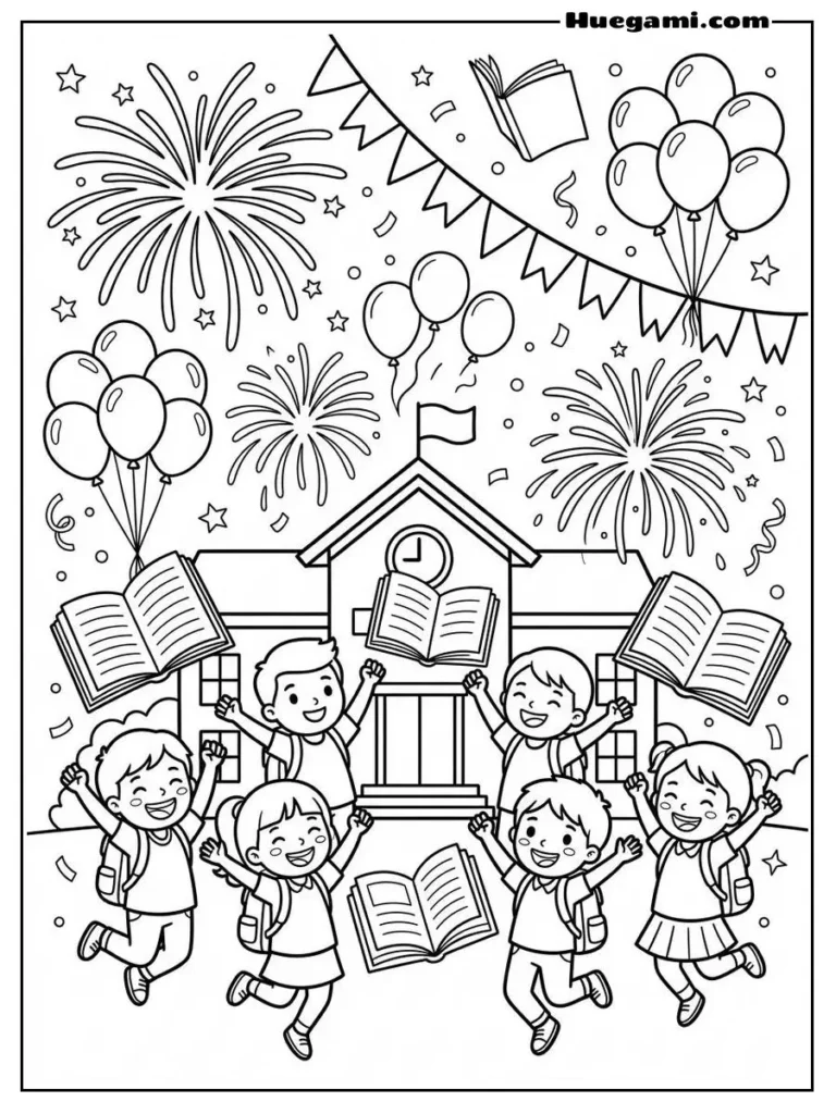 Free Printable Back To School Coloring Sheets for Kids 27 Back To School Celebration Illustration