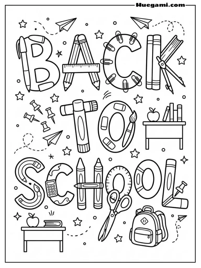 Free Printable Back To School Coloring Sheets for Kids 12 Back To School Supplies Party Illustration