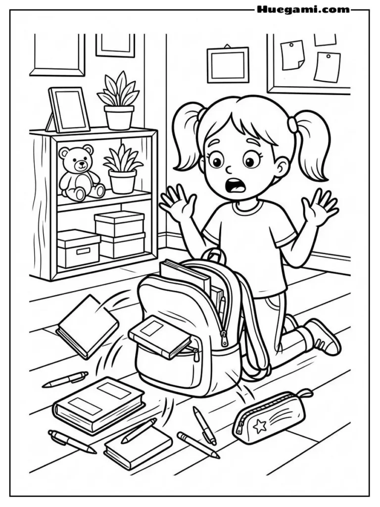 Free Printable Back To School Coloring Sheets for Kids 8 Backpack Unpack Adventure Illustration
