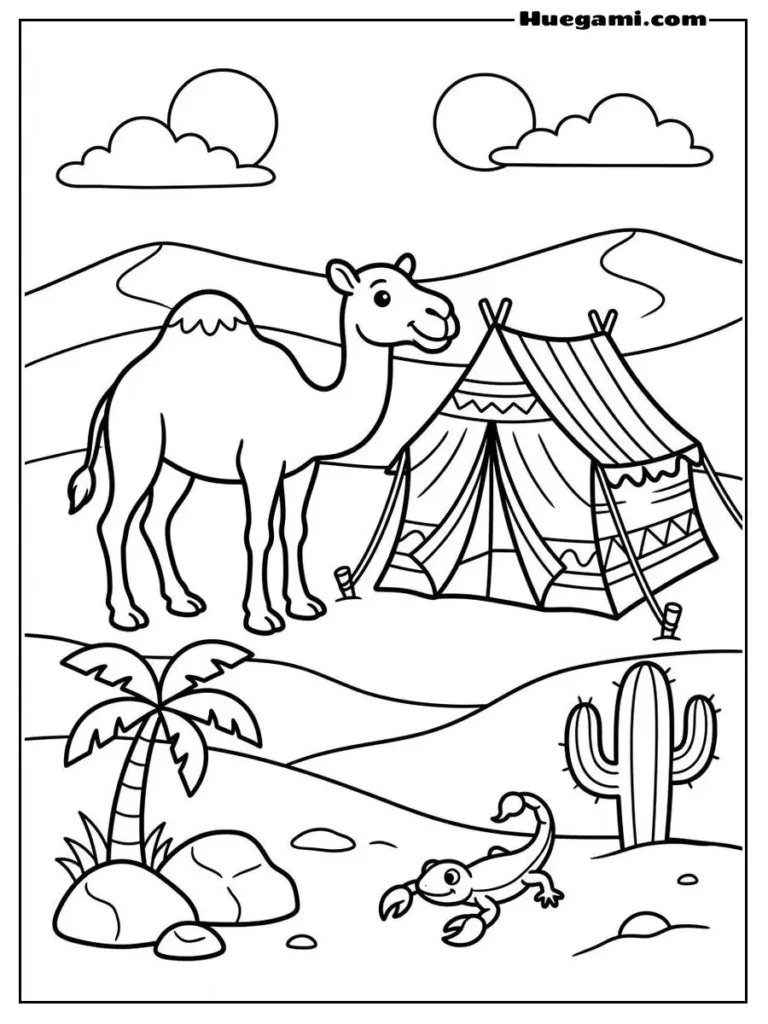 Camel Coloring Sheets: Free Printables for All Ages 10 Camel And Tent In The Desert